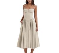 INFORMPOT Damen-Korsettkleid, sexy Schlauch-Top, ärmellos, Cami, großer Rock, Midi-Kleid, tiefer Schnitt, Ballkleider, beige, Small