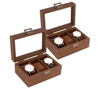 INFUNLY 2 Pcs Holz Armbanduhr Box für Herren 3 Fächer Uhr Display Case mit Glasdeckel Weicher Polsterung Reise Uhren Etui Massiv Walnuss Armbanduhr Aufbewahrungsbox für Geschenk 17x12x8 CM Braun
