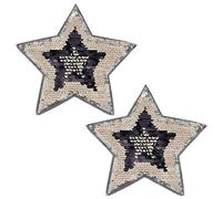 INFUNLY 2 Stück Stern-Pailletten-Applikations-Patch8.6"X8.6" SterneBestickte Perlen-PatchesSchwarz-Goldene Glitzernde Stern-Pailletten-Applikation Für KleidungDIY-AufnäherAufnäher Für StoffHutJacke