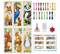 INFUNLY 6 Set Vintage Animal Cross Stitch Bookmark Kit 3x8.5 Inch Pre Printed Counted Embroidery Floss 19 Colors DIY Bookmark Kit with Instructions Blunt Needles Scissor Threader for Readers Writers