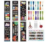 INFUNLY 6 STK. Kreuzstich-Lesezeichen-Set Mit Buchthema 8''X2.4'' Lern-Lesezeichen-Bastelsets Gutes Buch DIY-Stickerei-Lesezeichen Mit Stempel Für Anfänger Mit Anleitung Geschenk Für Buchliebhaber Les