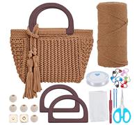 INFUNLY DIY Häkeltasche Kit für Anfänger Erwachsene Braune Tasche Häkelset mit Schritt für Schritt Videoanleitungen Tragetasche Häkel Starter Kit mit Quasten Griff Häkel Handtasche Set
