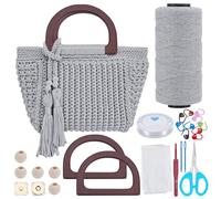 INFUNLY DIY Häkeltaschen Set für Anfänger Erwachsene Hellgraue Tasche Häkel Set mit Schritt Videoanleitungen Tragetasche Häkel Starter Kit mit Quasten Griff Häkel Handtasche Kit für Frauen Geschenk