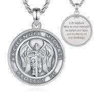 INFUSEU Heiliger Michael Anhänger, Erzengel Michael Kette Saint Elliptical 925 Silber Halskette Krieger Michael Medaille für Männer Frauen