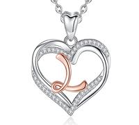 INFUSEU L Halskette Initial Herz Damen, Kette mit Buchstaben Brief Schmuck Zirkonia CZ Anhanger Neckless fur Damen Weibliche Kette Mit Buchstabe Geschenke Romantisch, 20 Zoll Kette