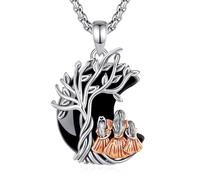 INFUSEU Lebensbaum Halskette Obsidian Mondform Kette Baum des Lebens Mutter und 2 Tochter Figur Anhänger Familien Schmuck Muttertagsgeschenk für Mama