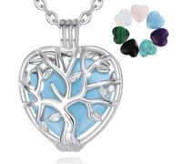 INFUSEU Lebensbaum Kette, Kristall Baum Des Lebens Herz Anhänger Halskette Heilsteine Malachit Obsidian Karneol Türkis Amethyst Schmuck Austauschbare Steine Magie Witch Geschenk für Damen Mädchen