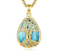 INFUSEU Lebensbaum Kette Mit Kristall, 18K Gold Baum Des Lebens Türkis Anhänger Halskette Stein Heilsteine Yggdrasil Keltischer Schmuck Esoterik Geschenke für Damen