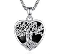 INFUSEU Lebensbaum Kette Mit Kristall, Herzförmig Umarmen Baum Des Lebens Obsidian Anhänger Halskette Stein Heilsteine Yggdrasil Keltischer Schmuck Geschenke für Damen
