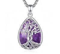 INFUSEU Lebensbaum Kette Mit Kristall, Umarmen Baum Des Lebens Amethyst Anhänger Halskette Stein Heilsteine Yggdrasil Keltischer Schmuck Geschenke für Damen