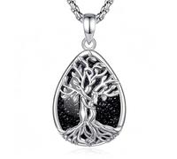 INFUSEU Lebensbaum Kette Mit Kristall, Umarmen Baum Des Lebens Schwarzgold Sandstein Anhänger Halskette Stein Heilsteine Yggdrasil Keltischer Schmuck Geschenke für Damen