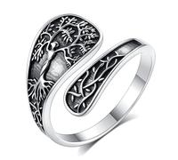 INFUSEU Lebensbaum Ring Damen 925 Sterling Silber Ring Baum des Lebens Schmuck Natur Symbol Vintage Löffelring Stil Verstellbarer Silberring Geschenk Frauen