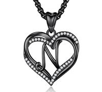 INFUSEU Schmuck Damen Buchstaben L, Halskette Initial Herz Letter Schmuck Schwarz Cubic Zirconia CZ Anhänger Halsketten für Damen Weibliche Geschenke Romantisch, 20 Zoll Kette