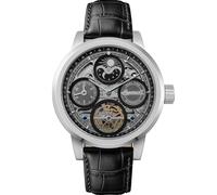 Ingersoll The Arc Herrenuhr 44 mm Automatikuhr mit schwarzem Skelettziffernblatt und schwarzem Lederarmband I16101