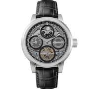 Ingersoll The Arc Herrenuhr 44 mm Automatikuhr mit schwarzem Skelettziffernblatt und schwarzem Lederarmband I16101