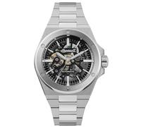 Ingersoll The Baller 45 mm Automatic Herrenuhr mit schwarzem Skelettziffernblatt und silberfarbenem Edelstahl Armband I15002