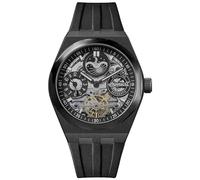 Ingersoll The Boadway 43 mm Automatic Herrenuhr mit schwarzem Skelettziffernblatt und schwarzem PU Armband I12908
