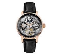 Ingersoll The Jazz 42 mm Automatik-Mondphasenuhr für Herren mit Roségold Skeleton-Zifferblatt und Schwarzes Echtlederarmband I07705