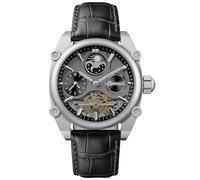 Ingersoll The Varsity 47 mm Automatic Herrenuhr mit grauem Skelettziffernblatt und schwarzem Leder Armband I15402