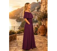 Ingoria Eliana Maxikleid mit Carmen-Ausschnitt (Uni) aubergine XL (42)