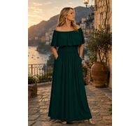 Ingoria Eliana Maxikleid mit Carmen-Ausschnitt (Uni) flaschengrün XL (42)