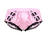 inhzoy Herren Sissy Slip Satin String Spitzen Höschen mit Rüschen Männer Sissy Dessous Crossdressing Schlüpfer Pants Underwear Rosa_C M