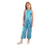inhzoy Mädchen Pailletten Jumpsuit Ärmellos Overall Festlich Elegant Glitzer Strampler Kinder Einteiler Party Abend Festzug Outfit Himmelblau 146-152
