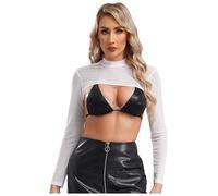 inhzoy Unisex Damen Herren Transparent Fischnetz Mesh Oberteil Sexy Crop Top Langarmshirt Unterhemd Arm Hülsen Party Clubwear Streetwear Weiß_G XXL