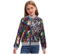 inhzoy Unisex Kinder Glänzende Pailletten Jacke Langarm Glitzer Bomberjacke Mit Reißverschluss Sport Freizeitjacke Streetdance Hip Hop Jacke Bun_A 110-116