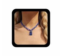Inilbran Boho Blau Gummibärchen Halskette Vintage Cartoon Bär Anhänger Halskette Blau Niedlich Teddy Choker Halsketten Klobige Büroklammer Kette Halsketten Schmuck Für Frauen