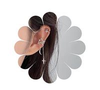 Inilbran Boho-Kristall-Stern-Ohrmanschetten-Ohrringe, Vintage-CZ-Stern-Manschettenohrringe, silberne Quasten-Kettenohrringe, Stern, kein Piercing, Clip-Ohrringe, Schmuck für Frauen und Mädchen