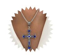 Inilbran Boho Übertrieben Saphir Kreuz Choker Halskette Vintage Große Kreuz Anhänger Halskette Punk Blau Kristall Kreuz Halskette Gothic Religiöse Christliche Halskette Kette Schmuck Für Frauen
