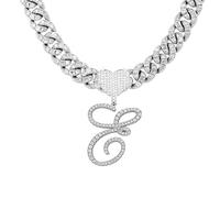 Initiale Halsketten Silber Kubanische Gliederkette für Frauen Iced Out Kette mit Herz Buchstabe Anhänger benutzerdefinierte Kette Name Halskette Hip Hop Schmuck Geschenk, Zirkonia, Zirkonia