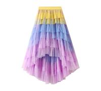 Ink Lederrock für Damen, Tüllrock, Rüschen, mehrlagiges Netzgewebe, A-Linie, Stufe, Tutu, Abschlussball, Hochzeit, lange Tüllröcke, schwarze Bleistiftröcke für Frauen, gelb, Einheitsgröße