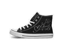 INKICKS - schwarzer Sneaker Bedruckt mit Just Married Design personalisierbar Gr. 40 I Hochzeitsgeschenk I Für Damen & Herren I Individuelle Anfertigung nach Kundenbestellung
