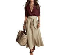 INLANDSIS 2-teiliges Rock-Set für Damen im Sommer-Boho-Stil: Bluse mit V-Ausschnitt und fließender Satin-Midirock mit Gürtel für Büro und Freizeit