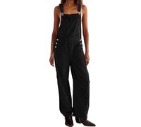 INLANDSIS Baggy Cord-Overall für Damen, lässig, verstellbare Träger, ärmellos, weites Bein, Overall mit Taschen, Winter, Herbst, Boyfriend, Schwarz , S