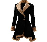 INLANDSIS Damen-Winterjacke aus Sherpa-Fleece 2025, Herbstmode, schmale Passform, Kunstleder-Fleece-Wintermantel, Peacoat, lässige Fell-Oberbekleidung, Schwarz , L