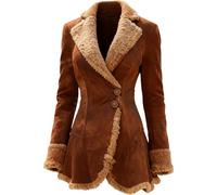 INLANDSIS Damen-Winterjacke aus Sherpa-Fleece 2025, Herbstmode, schmale Passform, Kunstleder-Fleece-Wintermantel, Peacoat, lässige Fell-Oberbekleidung, braun, XXL