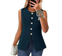 INLANDSIS Efficieint Damen Formelle Knopfleiste Rundhals Ärmellose Anzugweste Button-Down Businessjacke Blazer Weste für Frauen (Ozeanblau,XL)