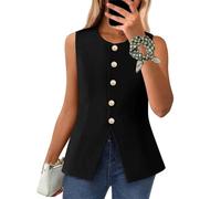 INLANDSIS Efficieint Damen Formelle Knopfleiste Rundhals Ärmellose Anzugweste Button-Down Businessjacke Blazer Weste für Frauen (Schwarz,M)