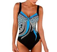 INLLADDY Badeanzug Damen Push Up Mit Körbchen Große Größen Figurformend Einteilige Bademode Wickel Schwimmanzug Blau EU 40