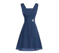 INLLADDY Jugendweihe Kleider Kleid für Hochzeitsgäste in Übergröße Ärmelloses Sommerkleid aus Chiffon mit eckigem Ausschnitt und gerüschtem, semi-formalem Party-Midikleid Navy blau S EU 34