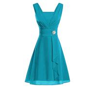 INLLADDY Jugendweihe Kleider Kleid für Hochzeitsgäste in Übergröße Ärmelloses Sommerkleid aus Chiffon mit eckigem Ausschnitt und gerüschtem, semi-formalem Party-Midikleid Himmelblau A L EU 40