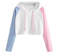 INLLADDY Pulli Damen Frauen Teenager Mädchen Bauchfrei Kapuzenpullover Gedruckt Langarm Kurz Hoodie Sweatshirt Crop Pullover Tops Langarmshirt Weiß S