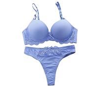 INLLADDY Unterwäsche Frauen Set BH Und Slip Große Größen Unterwäsche-Set Für Damen, Volle Abdeckung, Spitzen-Sport-BHS Und Höschen, Tanga, Übergröße, Kabelloser Alltags-BH Blau 80A EU 80A