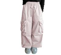 inlzdz Cargo Hose Mädchen Kinder Cargohosen Säuglings Cargohosen Elastischer Bund Cargo Hose Größer Weites Bein Trainingshose Partei Rosa 146-152