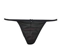 inlzdz Damen G-String Glatt Satin Micro Mini Slip Ouvert-Panties Hipster Frauen Unterhose Low Rise T-Back Thong Dessous Unterwäsche Schwarz L