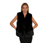 inlzdz Damen Kunstpelz Weste Ärmellos Jacke Plüschweste Kurz Pelzweste Kunstfell Westen Winter Herbst Outfit Schwarz XL