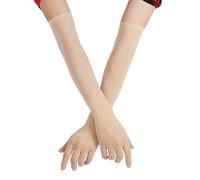 inlzdz Damen Mesh Handschuhe Ellenbogen Lang Durchsichtig Strumpfhose Vollfinger Dessous Handschuhe Fingerhandschuhe in 6 Farbe für Hochzeit Party Nude One Size
